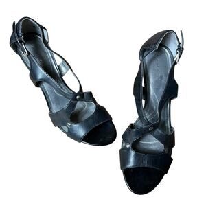 Tahari Flora Black Leather Heels‎ Strappy 8.5 (2737)